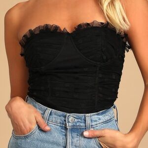 In the Spotlight Black Polka Dot Mesh Bustier Crop Top M
